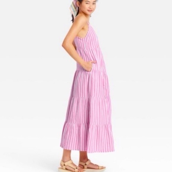 NWT Universal Thread Pink White Stripe Button Maxi Dress Sz S - Picture 2 of 7